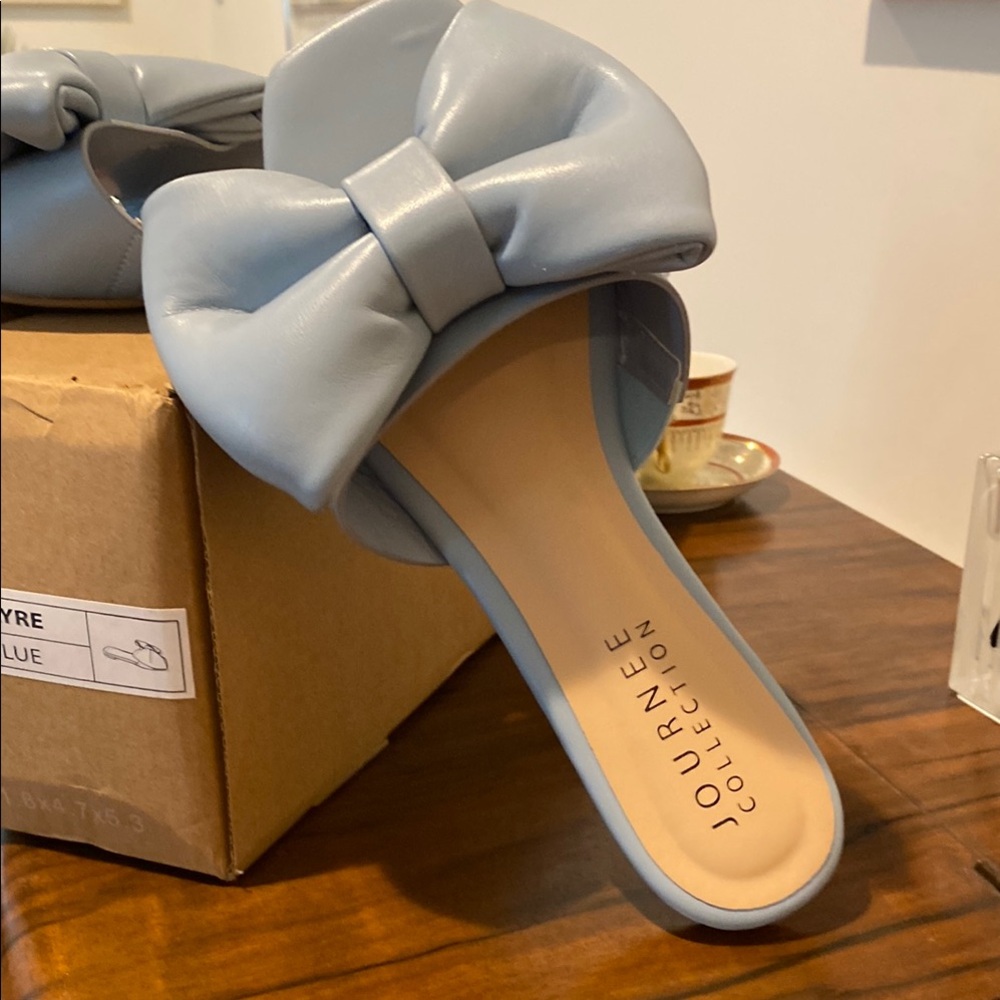 Journee Collection Women's Light Blue Bow Mules